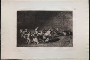 Stierkämpfe: Zwei Teams von Picadors werden nacheinander von einem einzigen Stier geworfen von Francisco de Goya