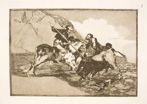 Die Art und Weise, wie die alten Spanier zu Pferd Stiere auf der Ebene jagten von Francisco de Goya