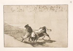 Der sehr talentierte Schüler aus Falces, in seinem Umhang gefeiert, täuscht den Stier mit seinen Körperbewegungen von Francisco de Goya