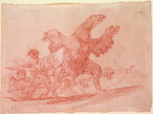 Die Schrecken des Krieges: Der fleischfressende Geier. Darstellung der Anhänger der Monarchie von Ferdinand VII. von Spanien als Tiere. Vorbereitende Zeichnung in rotem Bleistift für Radierung Nr. 76 von Francisco de Goya y Lucientes (1746-1828). 1810-1812 von Francisco de Goya