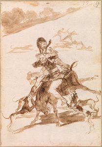 Hunde jagen eine Katze auf einem Mann auf einem Esel von Francisco de Goya