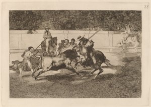 Der kraftvolle Rendon sticht einen Stier mit der Lanze, an dessen Wunde er in der Arena von Madrid starb