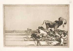 Schreckliche Ereignisse in den vorderen Reihen der Arena in Madrid und der Tod des Bürgermeisters von Torrejon von Francisco de Goya
