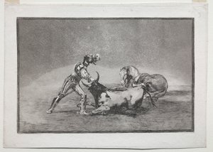 La Tauramaquia: Ein spanischer Ritter tötet den Stier, nachdem er sein Pferd verloren hat von Francisco de Goya