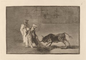 Die Mauren machen ein anderes Spiel in der Arena und rufen den Stier mit ihrem Burnus von Francisco de Goya
