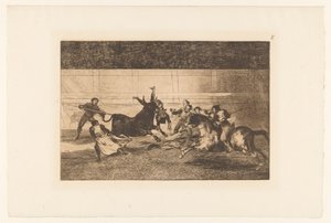 Mann auf das Horn eines Stiers gespießt von Francisco de Goya