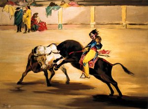 Mariano Ceballos genannt "der Indianer" auf dem Rücken eines Stiers bricht seine Lanze in den Arenen von Madrid, ca. 1810