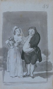 Prostituierte, die einen dicken, hässlichen Mann anspricht, recto, 1796-97 von Francisco de Goya