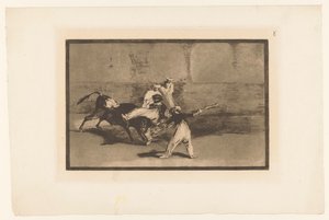 Stier wordt gegrepen door stierenvechters von Francisco de Goya