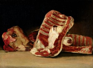 Stillleben mit Schafsrippen und Kopf - Die Metzger-Theke