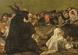 Der Hexensabbat oder Der große Ziegenbock, (eine der Schwarzen Gemälde), ca. 1821-23 (Detail) von Francisco de Goya