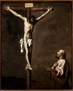 Kreuzigung und Selbstporträt des Künstlers als heiliger Lukas am Fuß des Kreuzes von Francisco de Zurbaran