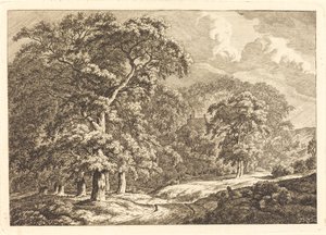 Wald mit Reisenden an einer Straße von Franciscus A. Milatz