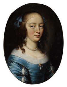 Porträt einer eleganten Dame, Halbfigur, in einem blauen Kleid