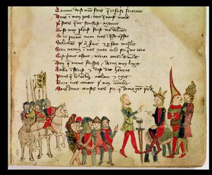 Ms Est 27 W 8.17 f.4r Attila der Hunne (ca. 406-453) im Gespräch mit einem seiner Krieger, aus Der Krieg des Attila von Nicola da Casola von Franco Italian School