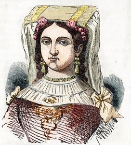 Porträt der römischen Adligen Marozie Iere (Mariuccia, Mariozza oder Marousie von Tusculum) (ca. 890-932/937), Tochter von Theophylacte und Theodora I der Älteren (Marozia, römische Adlige, die angebliche Geliebte von Papst Sergius III) Zeichnung aus 