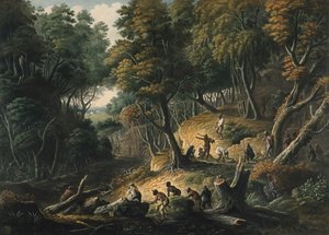 Die Maroons im Hinterhalt auf dem Dromily-Anwesen in der Gemeinde Trelawney, Jamaika, veröffentlicht 1801 von Francois Joseph Bourgoin