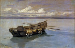 Mit Netzen beladener Kahn am Ufer von Francois-Louis-David Bocion