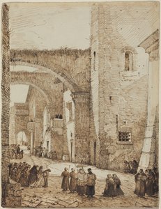 Ein Priester, der durch eine mittelalterliche Straße in Viterbo zieht von Francois-Marius Granet