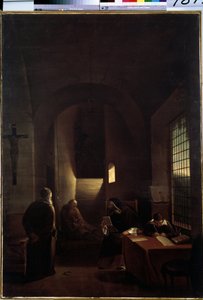 Der italienische Astronom Galileo Galilei in seiner Zelle in Florenz während der Inquisition von Francois Marius Granet