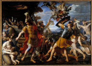 Äneas und seine Gefährten kämpfen gegen die Harpyien von Francois Perrier