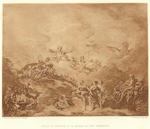 Apollon leitet den Tanz und die Lieder (Gravur) von Francois (after) Boucher