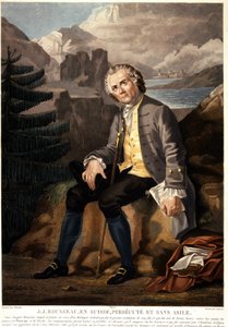 Jean Jacques Rousseau in der Schweiz, verfolgt und ohne Asyl. Aquatinta von Charon nach Boucher. 19. Jahrhundert. Paris, Musée Carnavalet. von Francois (after) Boucher