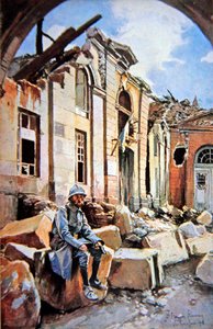 Schlacht von Verdun: Hof des zerstörten Bischofspalastes von Francois (after) Flameng