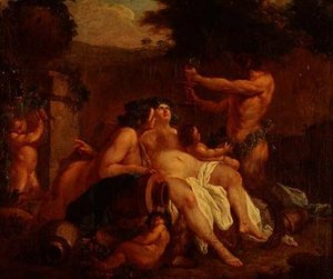 Bacchus beim Feiern an einer Steinvase in einem Tal von Francois (circle of) Boucher