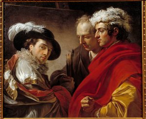 Porträt von drei Männern (Der Künstler, der Architekt Pierre Rousseau und ein Unbekannter). Gemälde von Francois Andre Vincent (1746-1816) 1775 von François André Vincent