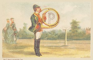 P (Buchstabe gezeigt von einem Jagdhornspieler)