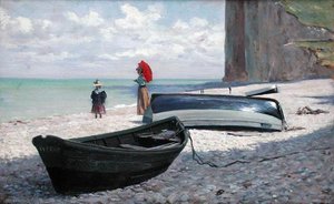 Strandszene in Fecamp, Nordfrankreich von Francois Auguste Didier Clovis