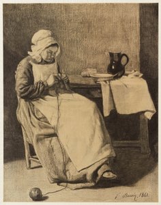 Dienerin beim Stricken von François Bonvin