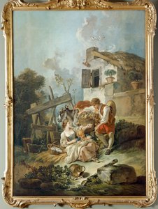 Ein Mann bietet einem Mädchen Trauben an von François Boucher