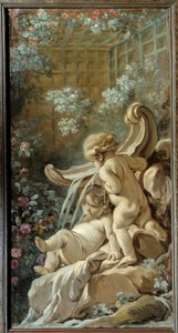 Türpaneel des Wohnzimmers Demarteau: Brunnen mit zwei Liebenden, von denen einer liegt