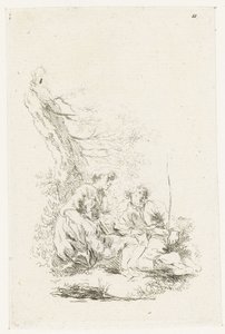 Drei Personen, die bei einem Baum sitzen von François Boucher