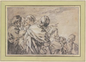 Halbfigurengruppe mit Männern und Frauen mit Kindern