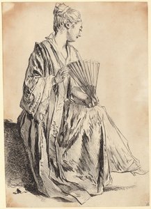 Junge sitzende Frau, mit Fächer spielend von François Boucher