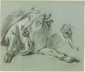 Lagernder Bulle. Studie zum Gemälde "Raub der Europa" im Musée du Louvre in Paris von François Boucher