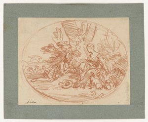 Lagerndes Paar unter Bäumen (Gegendruck) von François Boucher