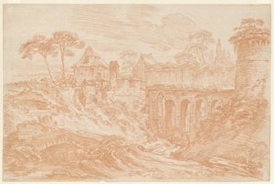 Landschaft mit Turm und Brücke