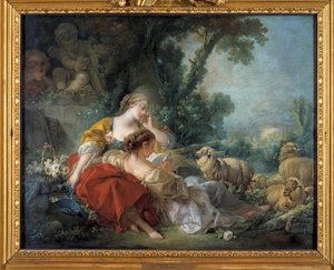 Die Schule der Freundschaft. Bukolische Szene: zwei Hirten und die Herde von François Boucher