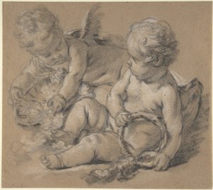 Geflügelte Putti mit Blumen