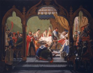 Henri IV (1553-1610) erhält die Attribute der Monarchie vom sterbenden Henri III (1551-1589) 1814 von Francois Buffet
