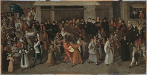 Prozession der Liga auf der Île de la Cité, beim Verlassen von Notre-Dame, ca. 1590