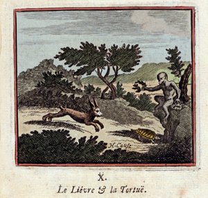 Der Hase und die Schildkröte - Fabeln von Jean de La Fontaine (1621-1695) - Illustration von François Chauveau (1613-1676) - Ausgabe von 1728 von Francois Chauveau