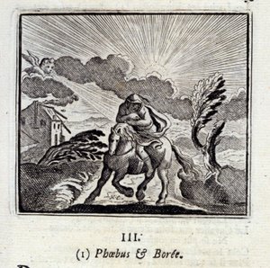 Phebus und Boree. Fabeln von Jean de La Fontaine. Illustration von François Chauveau. Ausgabe von 1728. von Francois Chauveau