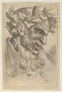 Satyrmaske mit einer Krone aus Efeu, nach rechts blickend, aus Divers Masques, ca. 1635-45 von Francois Chauveau