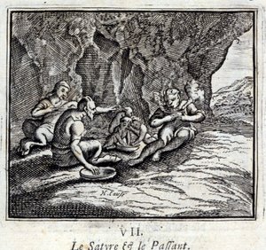 Der Satyr und der Reisende. Fabeln von Jean de La Fontaine. Illustration von François Chauveau. Ausgabe von 1728. von Francois Chauveau
