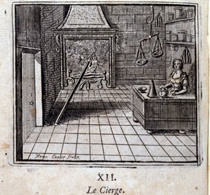Die Kerze. Fabeln von Jean de La Fontaine (1621-95). Illustration von François Chauveau (1613-1676). Ausgabe von 1728. von Francois Chauveau
